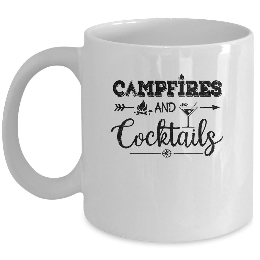 Campfires And Cocktails Love Camping Funny Drinking Wine Mug-Coffee Mug-Mug-White
