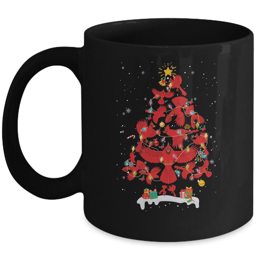 Cardinal Bird Christmas Tree Tee Cardinal Lover Xmas Gift Mug-Coffee Mug-Mug-Black