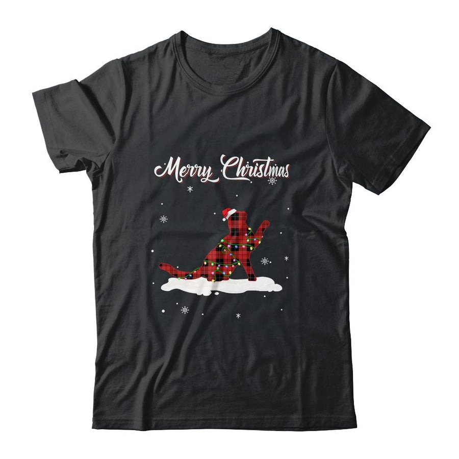 Cat Christmas Red Plaid Cat Lover Pajama Family Gift-T-Shirt & Sweatshirt-Classic T-Shirt-Black