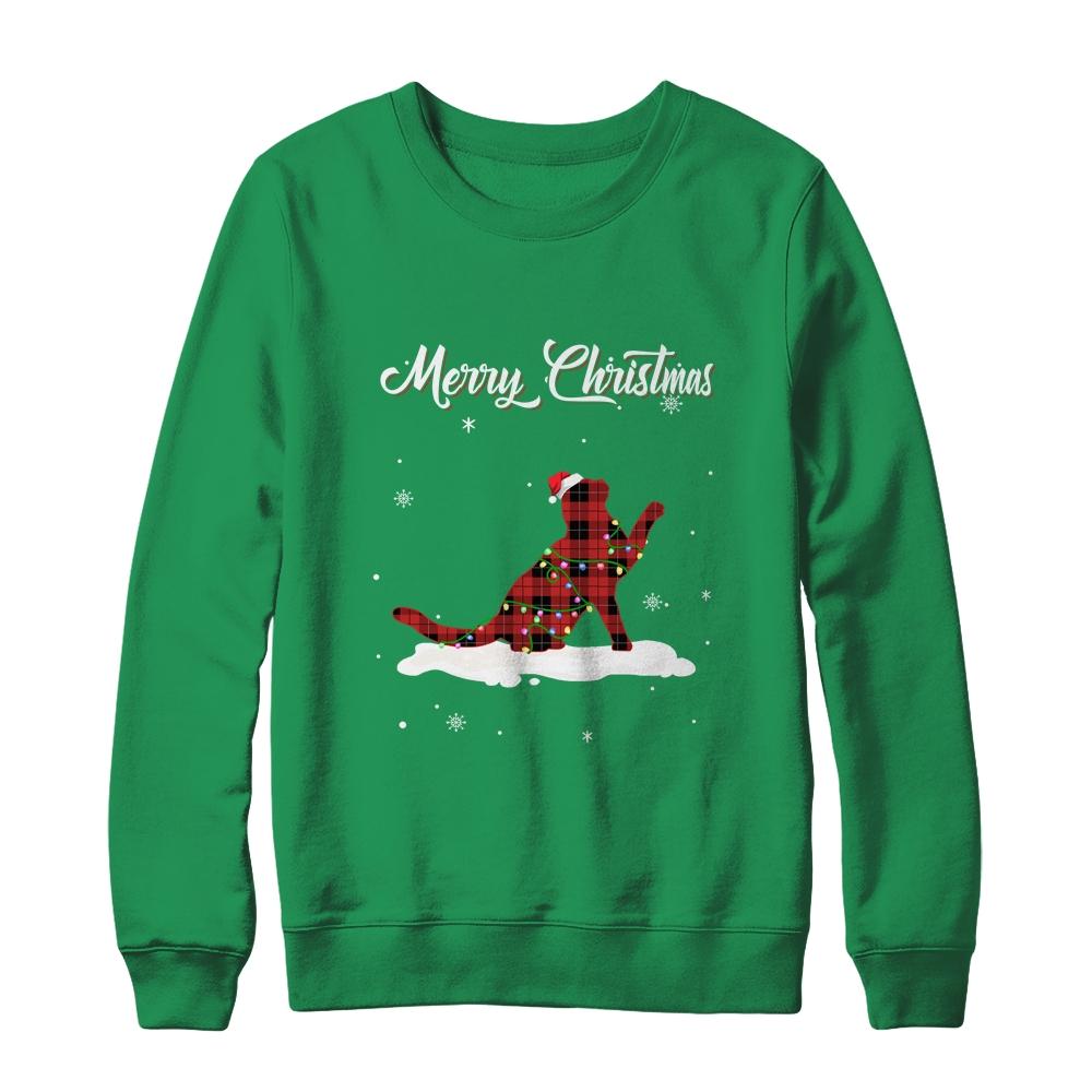 Cat Christmas Red Plaid Cat Lover Pajama Family Gift-T-Shirt & Sweatshirt-Crewneck Sweatshirt-Irish Green