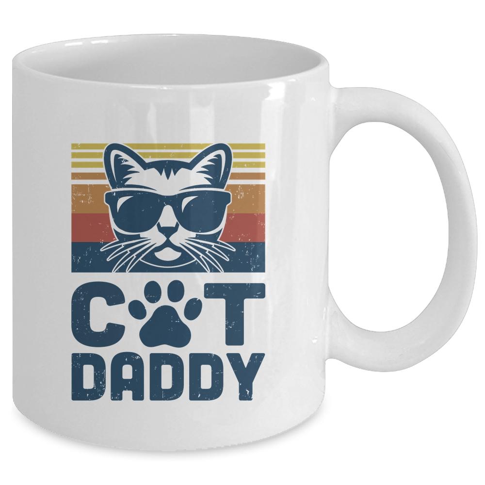 Cat Daddy Vintage 80S Style Cat Retro Sunglasses Distressed Mug-Coffee Mug-Mug-White