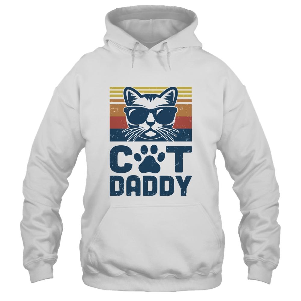 Cat Daddy Vintage 80S Style Cat Retro Sunglasses Distressed-T-Shirt & Hoodie-Pullover Hoodie-White