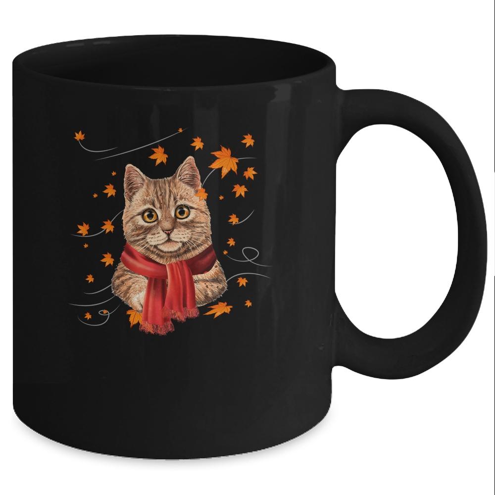 Cat Leaf Fall Hello Autumn Weather Mug-Coffee Mug-Mug-Black