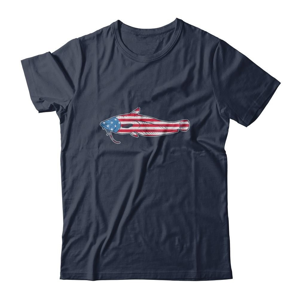 Catfishing Catfish American Flag Fish Fishing-T-Shirt & Hoodie-Classic T-Shirt-Navy