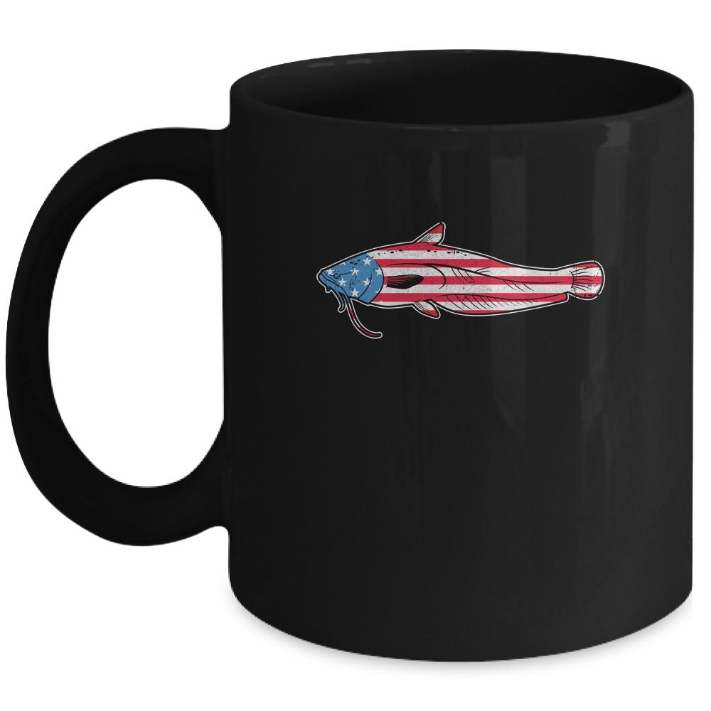 Catfishing Catfish American Flag Fish Fishing Mug-Coffee Mug-Mug-Black