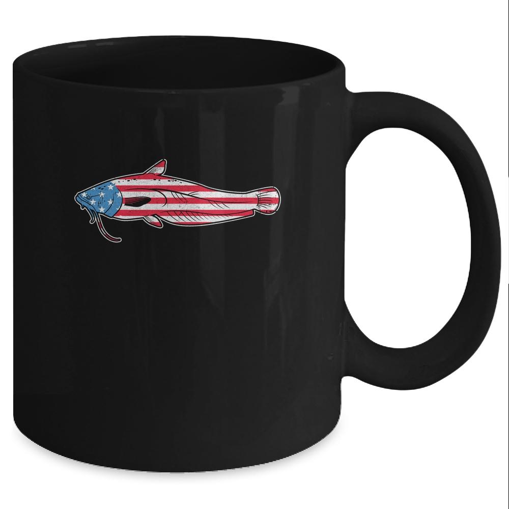 Catfishing Catfish American Flag Fish Fishing Mug-Coffee Mug-Mug-Black