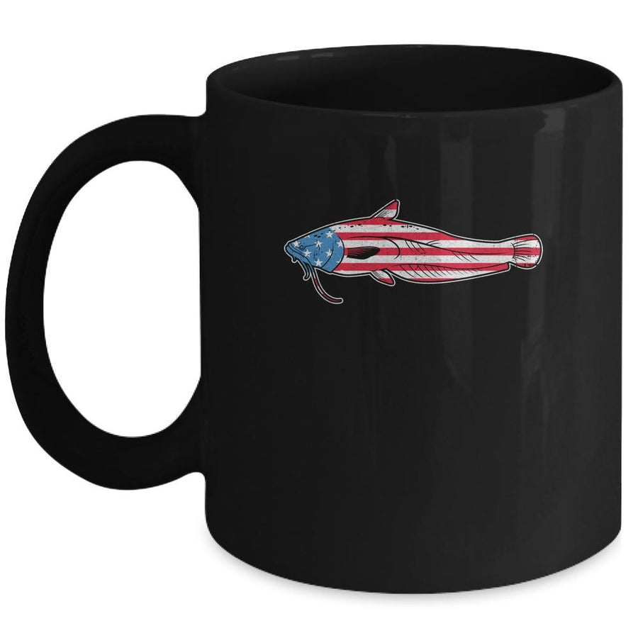 Catfishing Catfish American Flag Fish Fishing Mug-Coffee Mug-Mug-Black