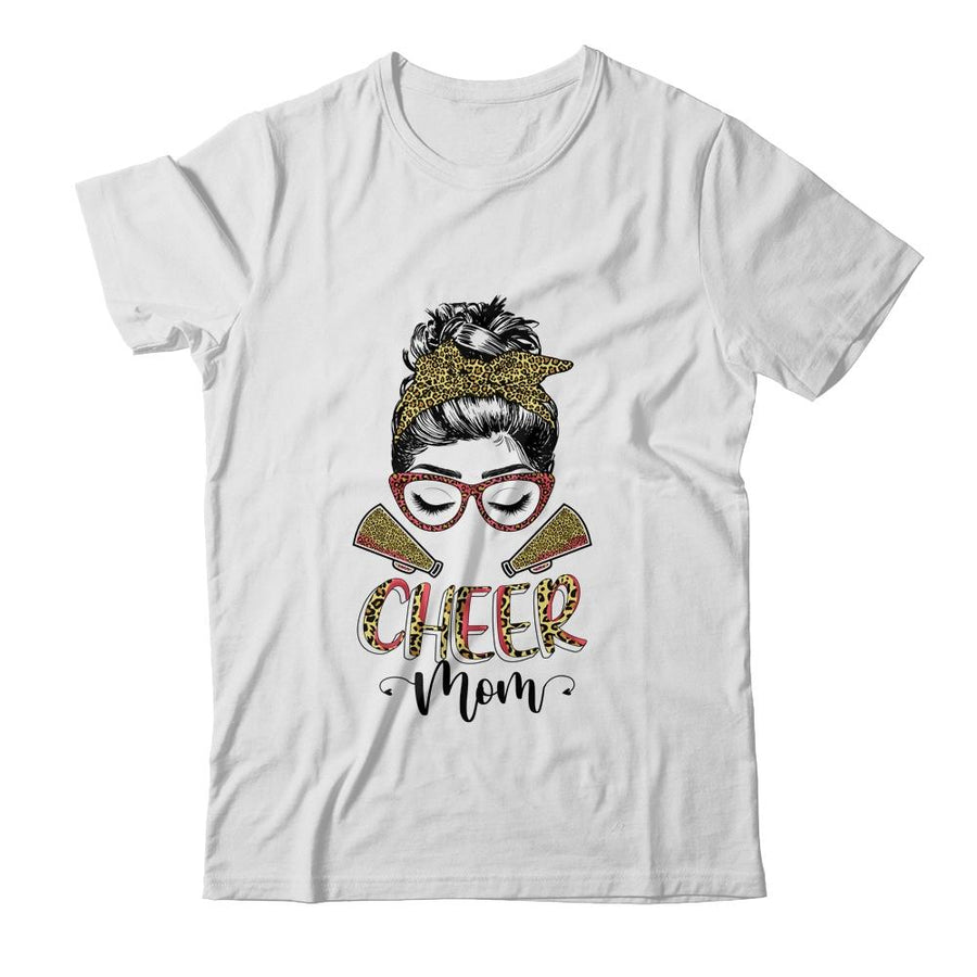 Cheer Mom Leopard Messy Bun Cheerleader Funny Mothers Day-T-Shirt & Tank Top-Classic T-Shirt-White