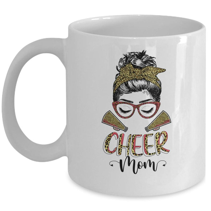 Cheer Mom Leopard Messy Bun Cheerleader Funny Mothers Day Mug-Coffee Mug-Mug-White