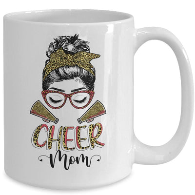 Cheer Mom Leopard Messy Bun Cheerleader Funny Mothers Day Mug-Coffee Mug-