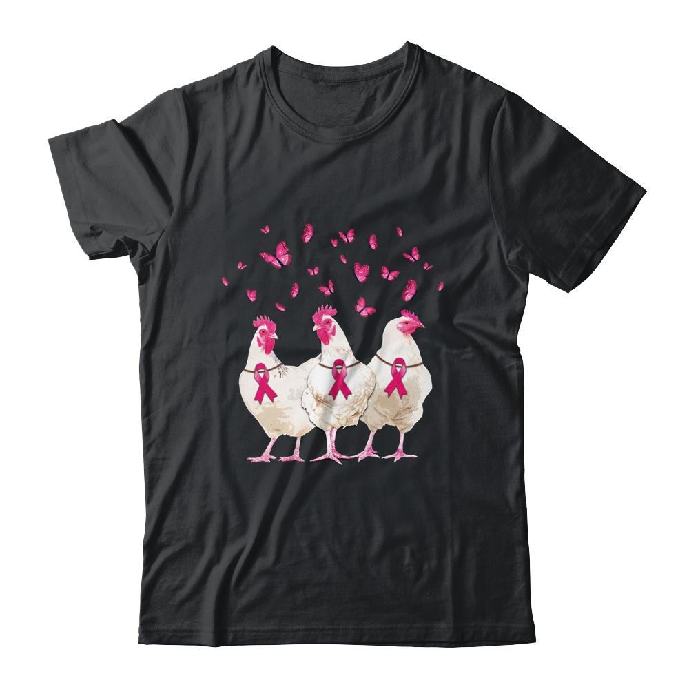 Chicken And Butterfly Breast Cancer Awareness Pink Ribbon-T-Shirt & Hoodie-Classic T-Shirt-Black