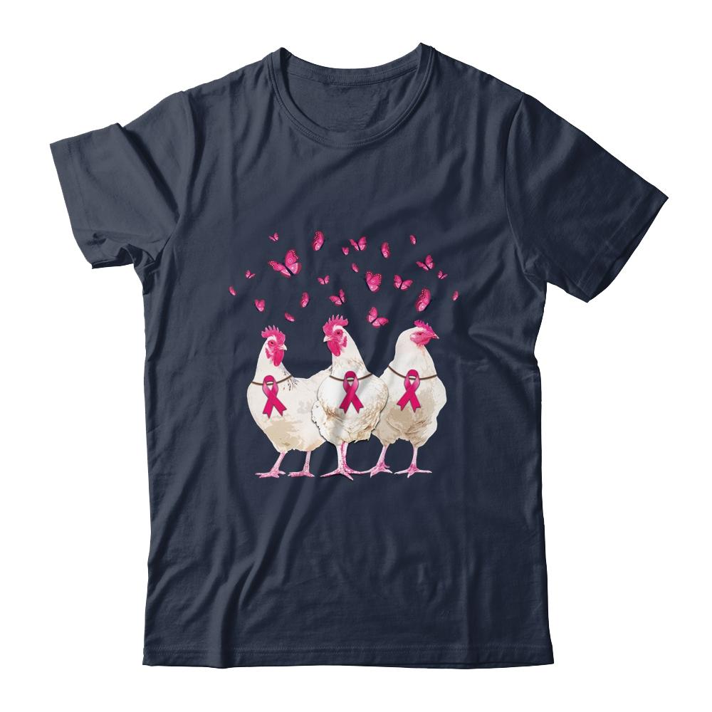 Chicken And Butterfly Breast Cancer Awareness Pink Ribbon-T-Shirt & Hoodie-Classic T-Shirt-Navy