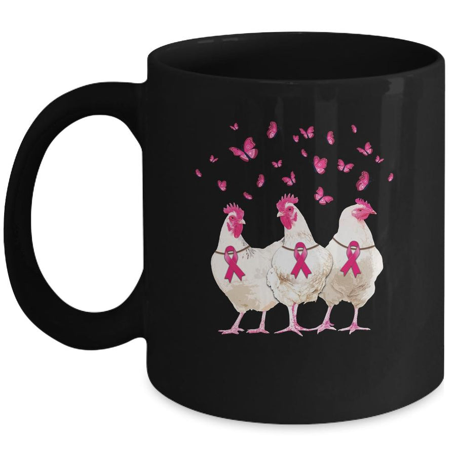 Chicken And Butterfly Breast Cancer Awareness Pink Ribbon Mug-Coffee Mug-Mug-Black