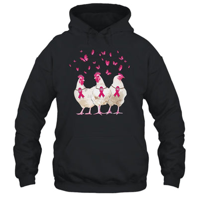 Chicken And Butterfly Breast Cancer Awareness Pink Ribbon-T-Shirt & Hoodie-Pullover Hoodie-Black
