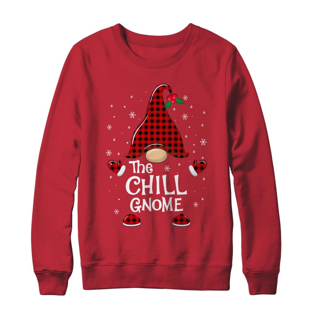Chill Gnome Buffalo Plaid Matching Christmas Pajama Gift-T-Shirt & Sweatshirt-Crewneck Sweatshirt-Red
