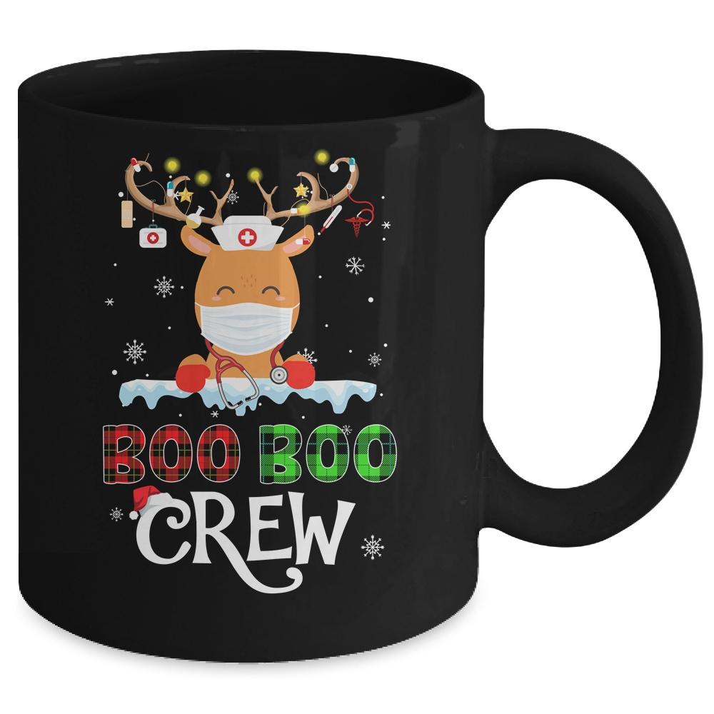 Christmas Boo Boo Crew Reindeer Nurse Buffalo Plaid Nurse Mug-Coffee Mug-Mug-Black