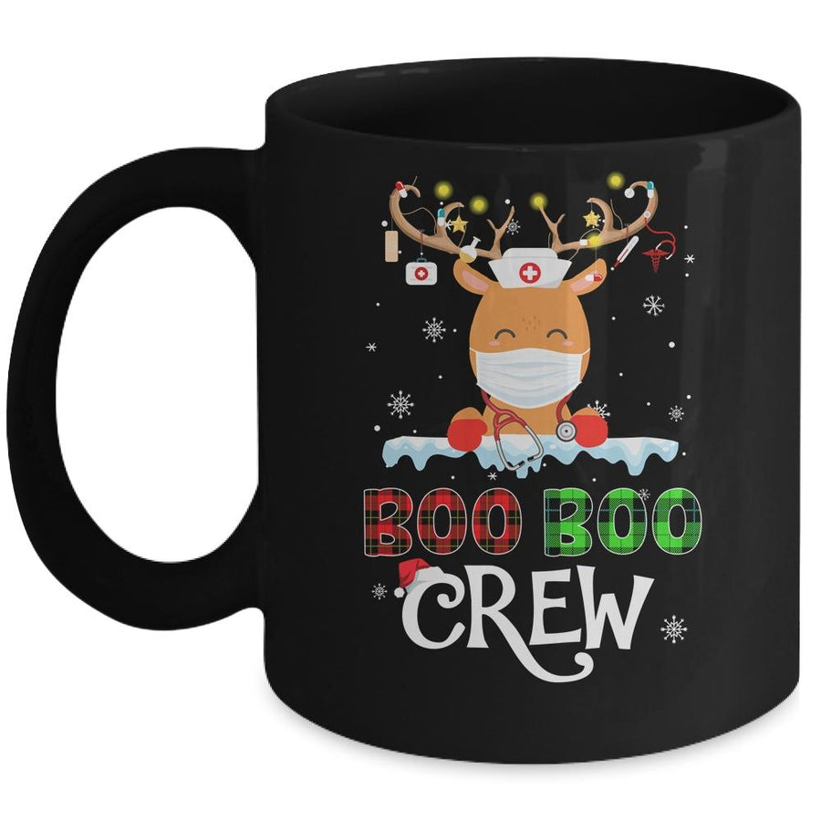Christmas Boo Boo Crew Reindeer Nurse Buffalo Plaid Nurse Mug-Coffee Mug-Mug-Black