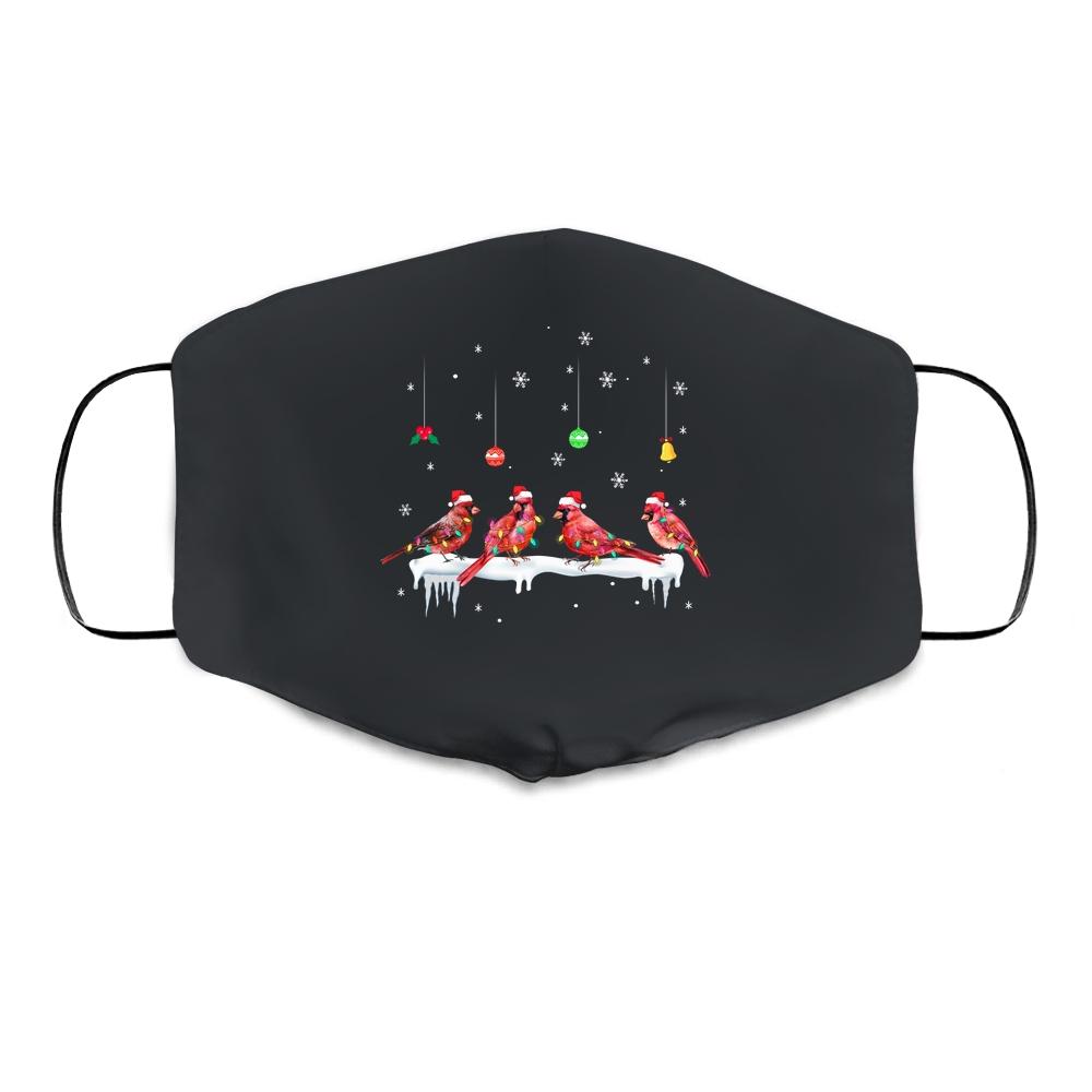 Christmas Cardinal Lover Funny Santa Cardinal X-Mas Lights Cloth Face Mask-Cloth Face Mask-Cloth Face Mask-Black