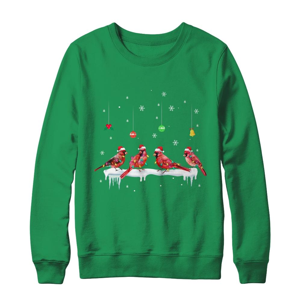 Christmas Cardinal Lover Funny Santa Cardinal X-Mas Lights-T-Shirt & Sweatshirt-Crewneck Sweatshirt-Irish Green