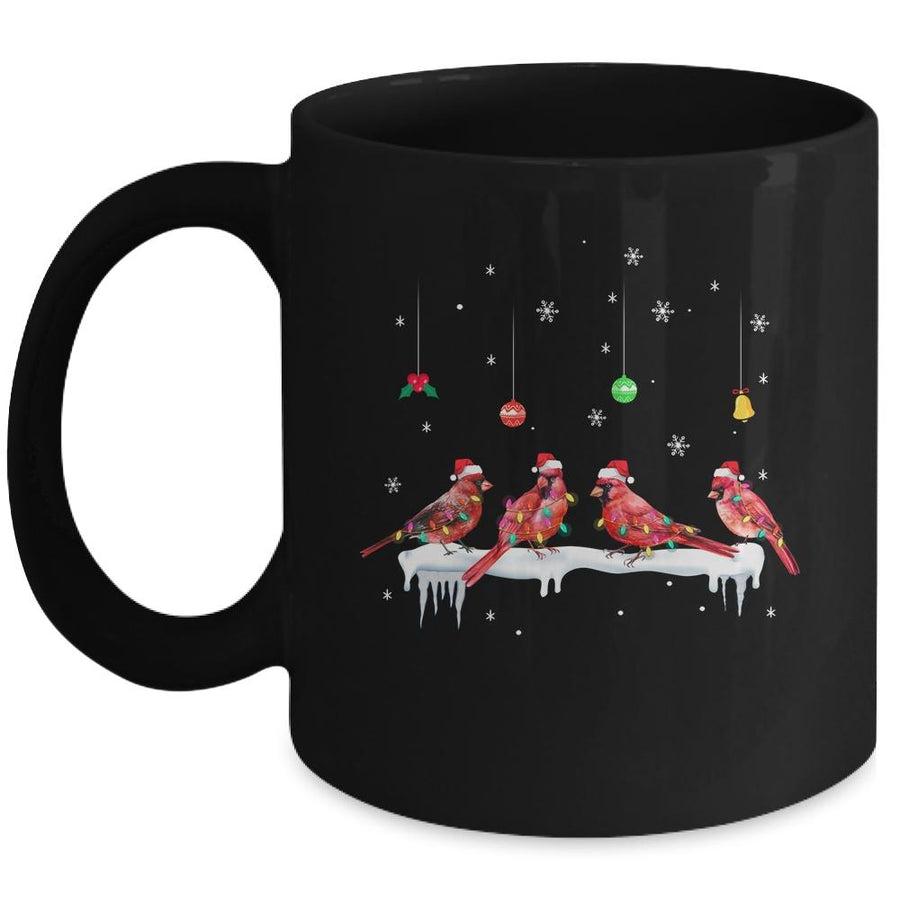Christmas Cardinal Lover Funny Santa Cardinal X-Mas Lights Mug-Coffee Mug-Mug-Black