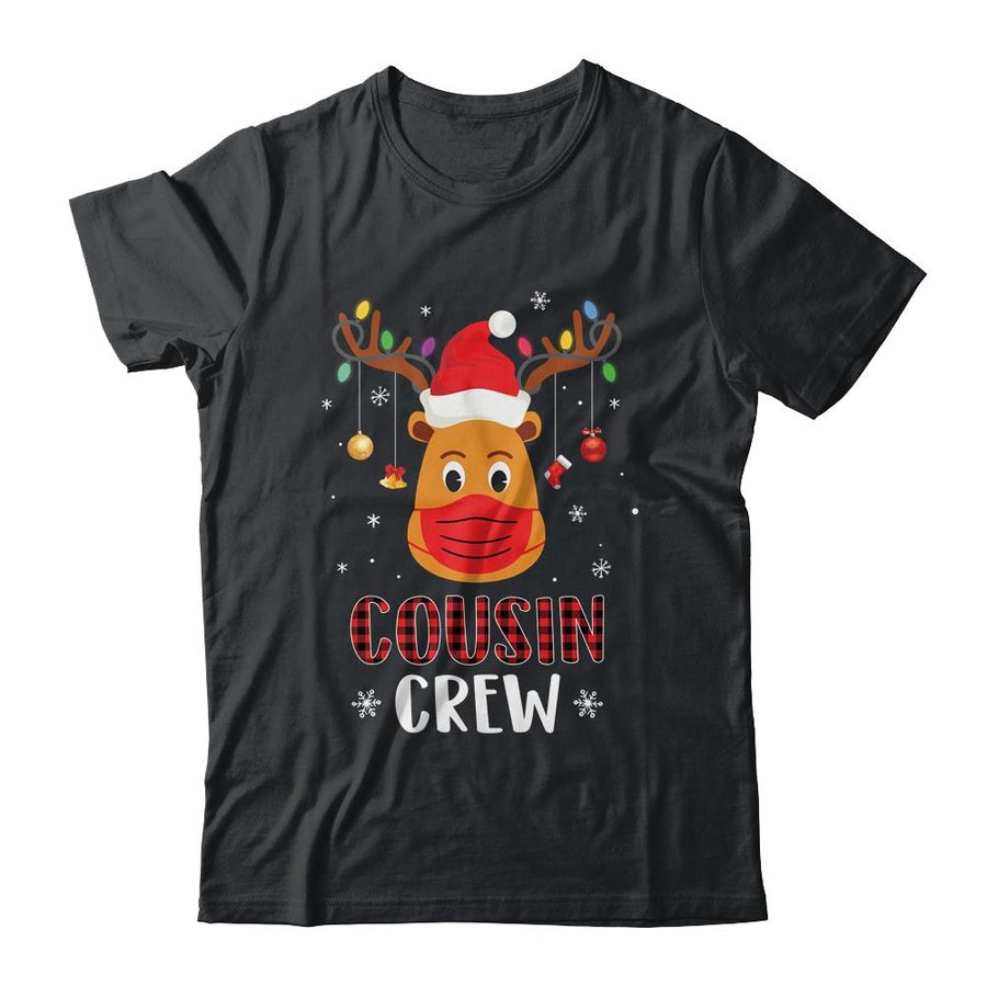 Christmas Cousin Crew Reindeer Mask Red Plaid-T-Shirt & Sweatshirt-Classic T-Shirt-Black