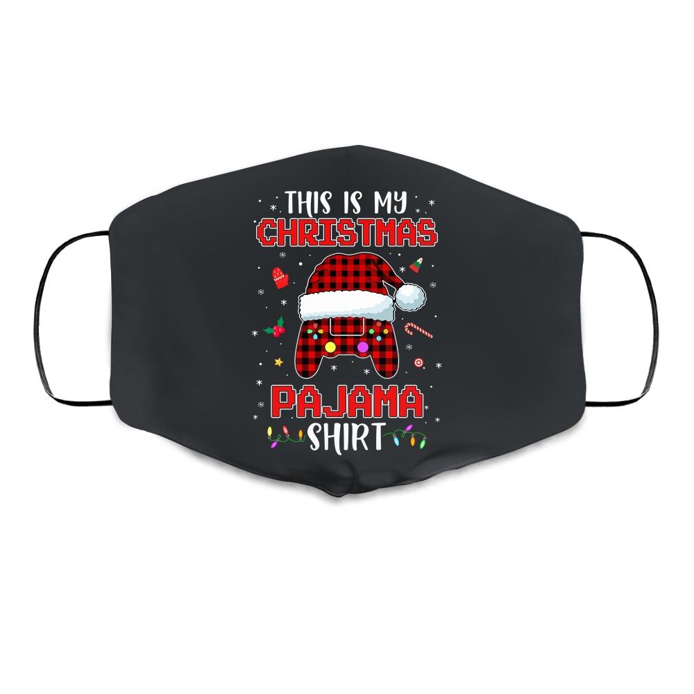 Christmas Gamer Santa Red Plaid This Is My Christmas Pajama Cloth Face Mask-Cloth Face Mask-Cloth Face Mask-Black