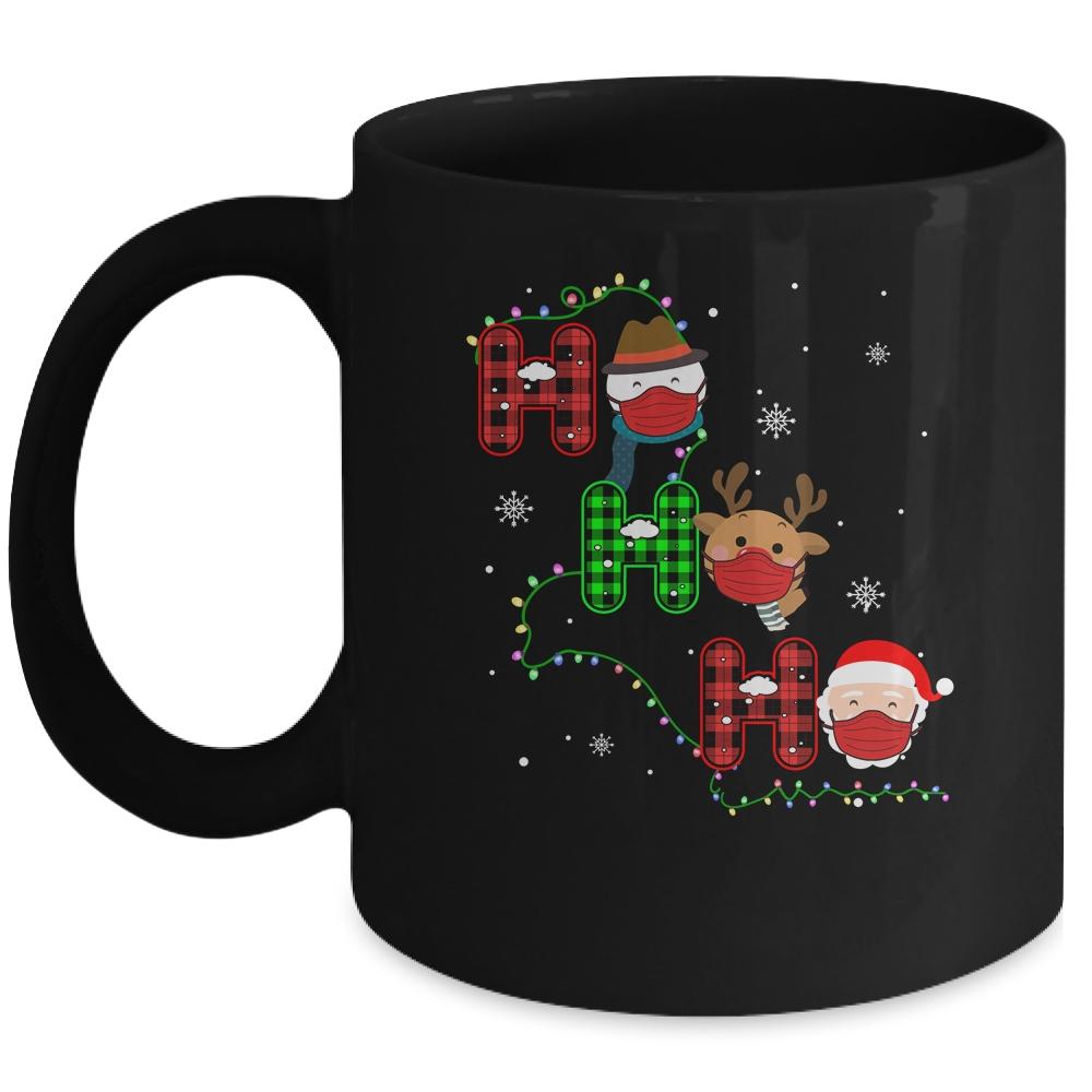 Christmas Ho Ho Ho Santa Reindeer Snowman Face Mask Pajama Mug-Coffee Mug-Mug-Black