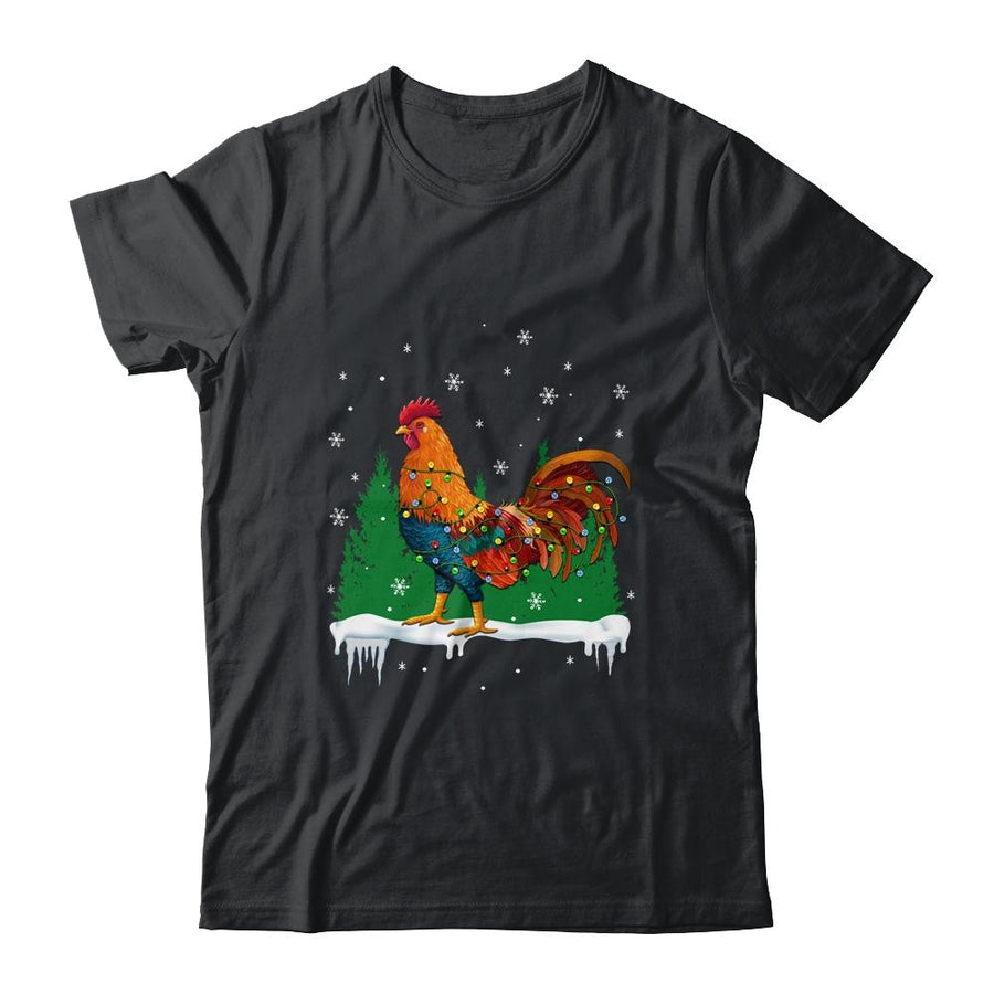 Christmas Rooster Xmas Farmer Chicken Lights Snowflakes-T-Shirt & Sweatshirt-Classic T-Shirt-Black