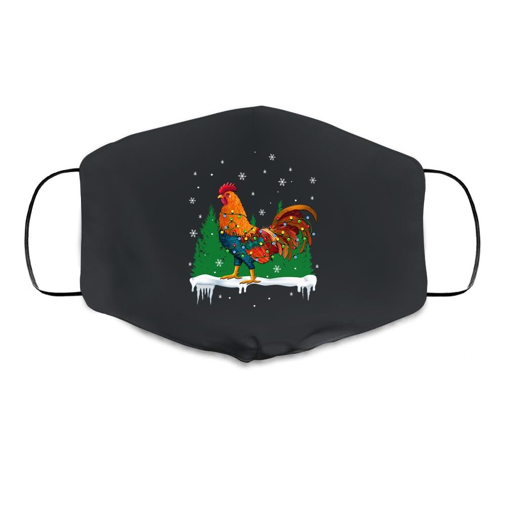 Christmas Rooster Xmas Farmer Chicken Lights Snowflakes Cloth Face Mask-Cloth Face Mask-Cloth Face Mask-Black