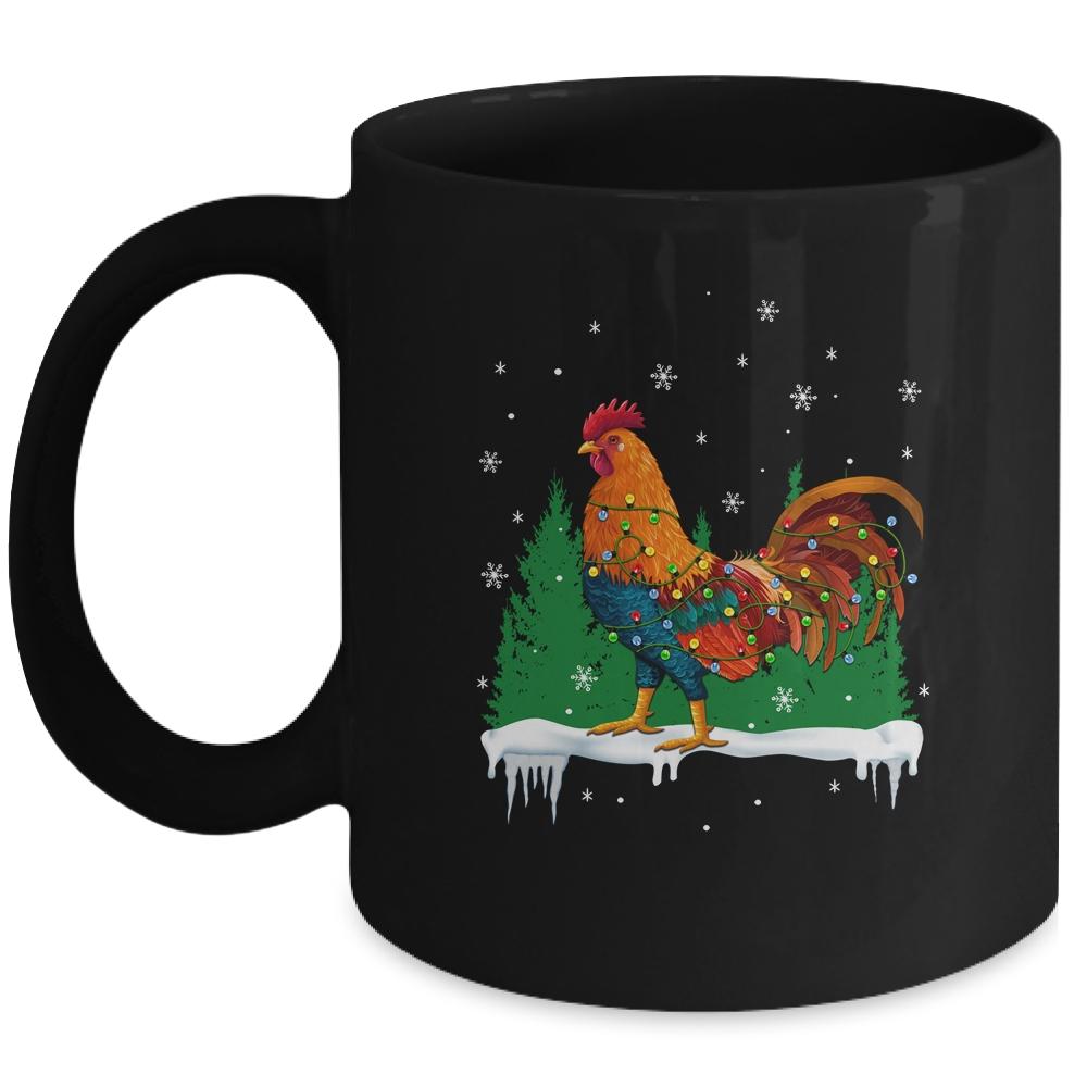 Christmas Rooster Xmas Farmer Chicken Lights Snowflakes Mug-Coffee Mug-Mug-Black