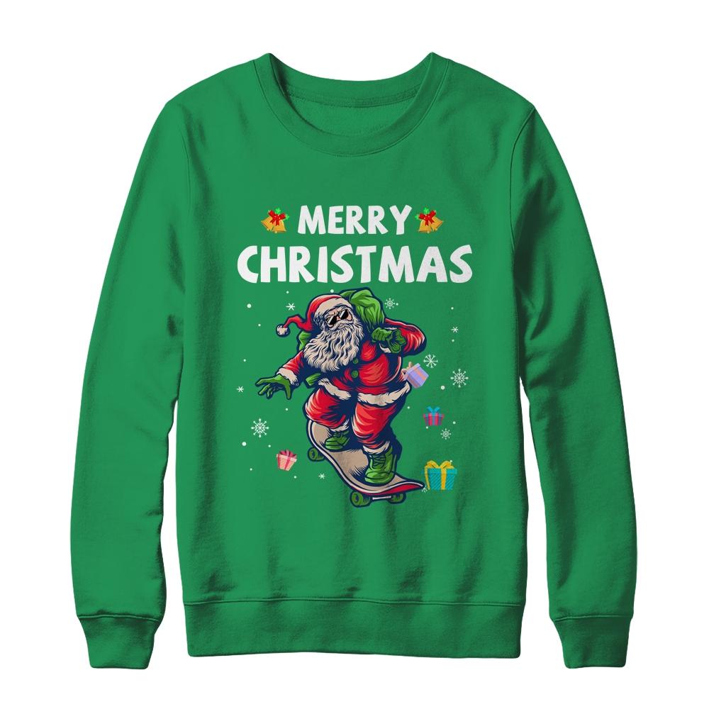 Christmas Skateboarding Santa Skater-T-Shirt & Sweatshirt-Crewneck Sweatshirt-Irish Green