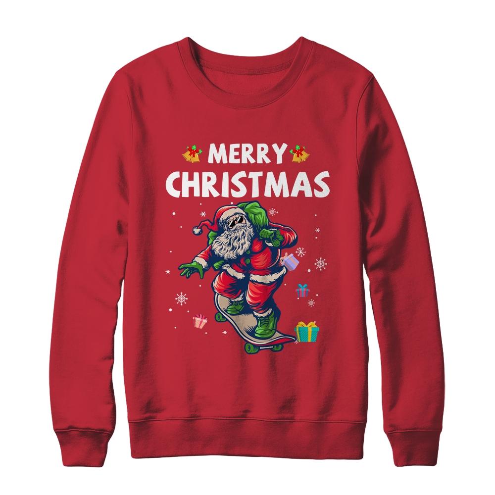 Christmas Skateboarding Santa Skater-T-Shirt & Sweatshirt-Crewneck Sweatshirt-Red