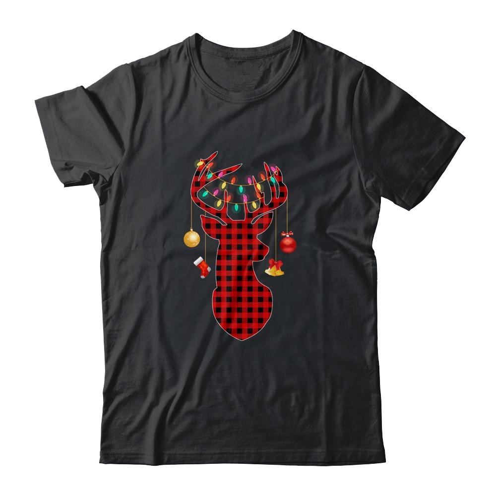 Classic Red Black Christmas Buffalo Plaid Deer-T-Shirt & Sweatshirt-Classic T-Shirt-Black