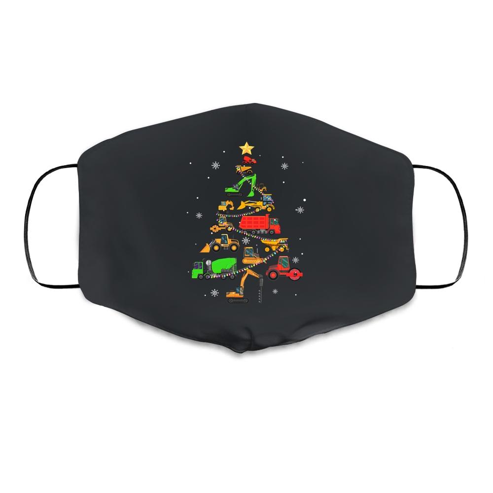 Construction Excavator Christmas Tree Excavation Lovers Gift Cloth Face Mask-Cloth Face Mask-Cloth Face Mask-Black