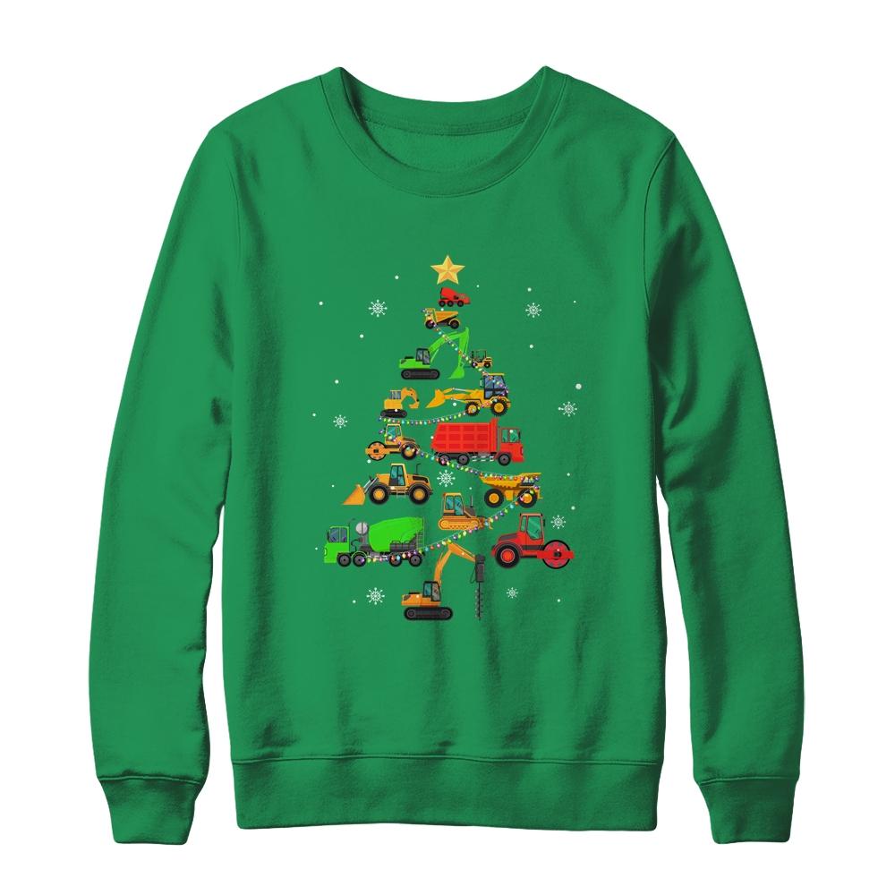 Construction Excavator Christmas Tree Excavation Lovers Gift-T-Shirt & Sweatshirt-Crewneck Sweatshirt-Irish Green