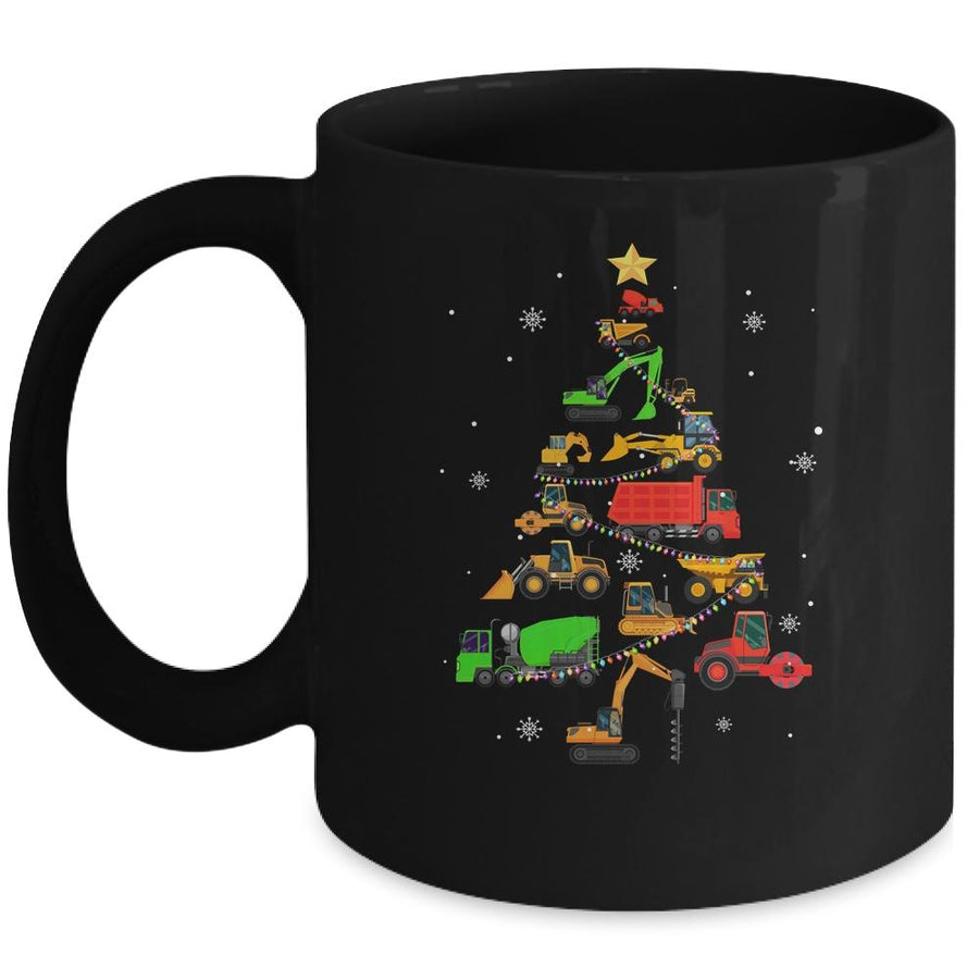 Construction Excavator Christmas Tree Excavation Lovers Gift Mug-Coffee Mug-Mug-Black