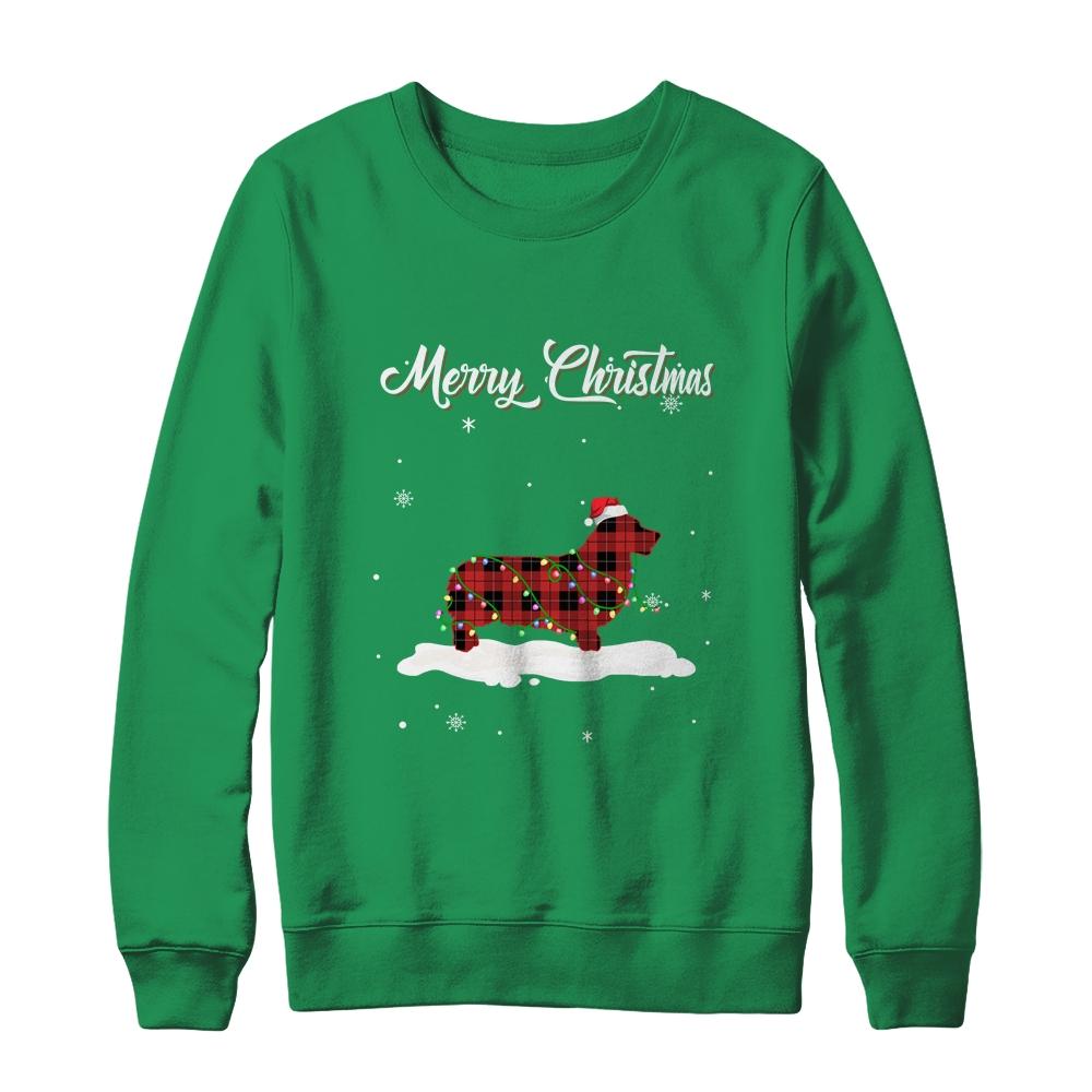 Corgi Christmas Red Plaid Dog Lover Pajama Family Gift-T-Shirt & Sweatshirt-Crewneck Sweatshirt-Irish Green