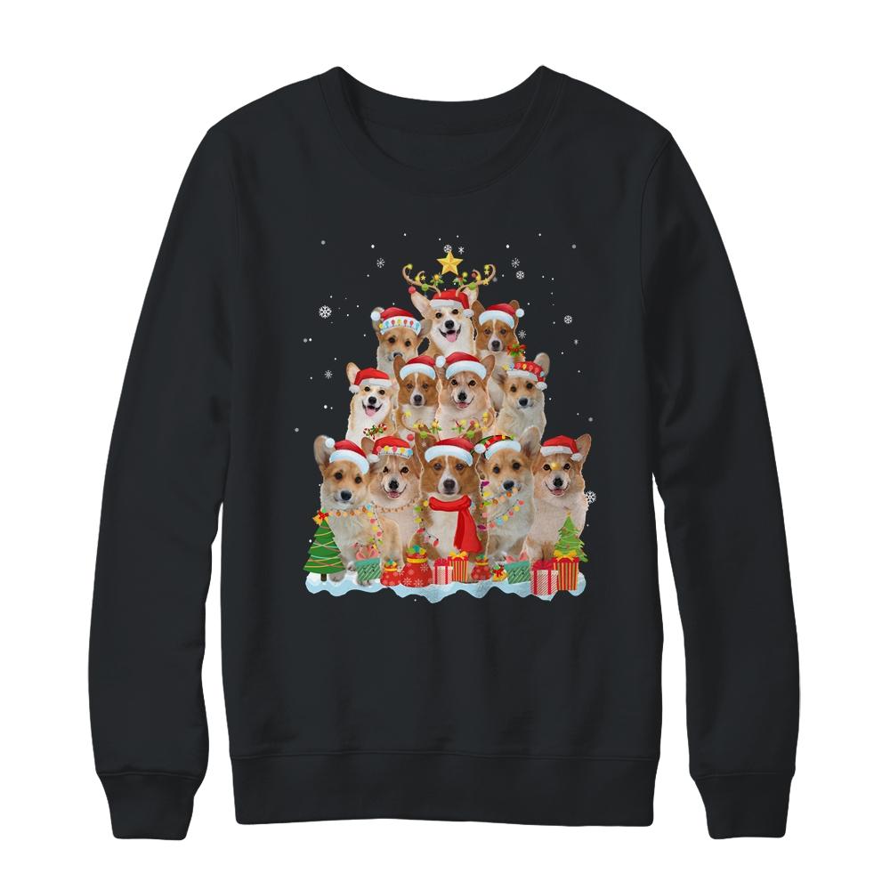 Corgi Christmas Tree Pajama Xmas-T-Shirt & Sweatshirt-Crewneck Sweatshirt-Black