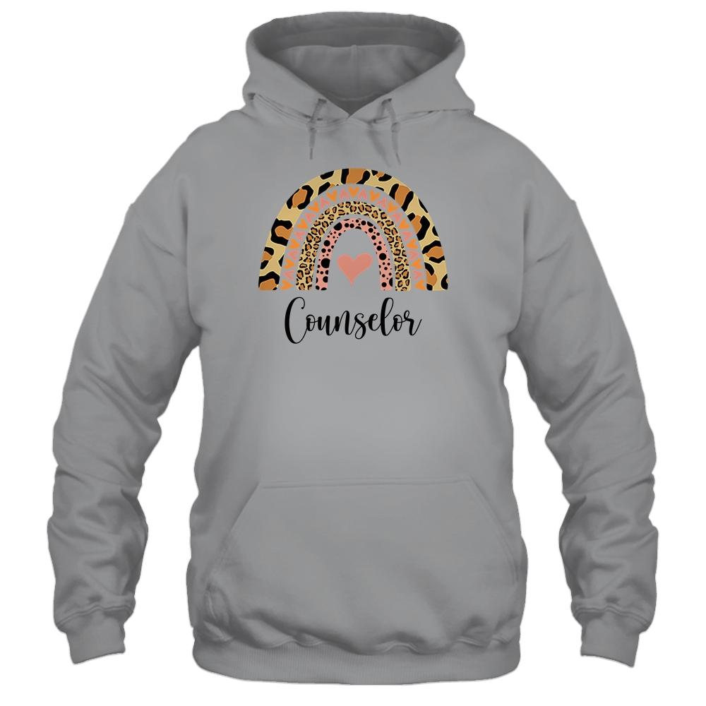 Counselor Rainbow Leopard Funny School Counselor-T-Shirt & Tank Top-Pullover Hoodie-Sport Grey