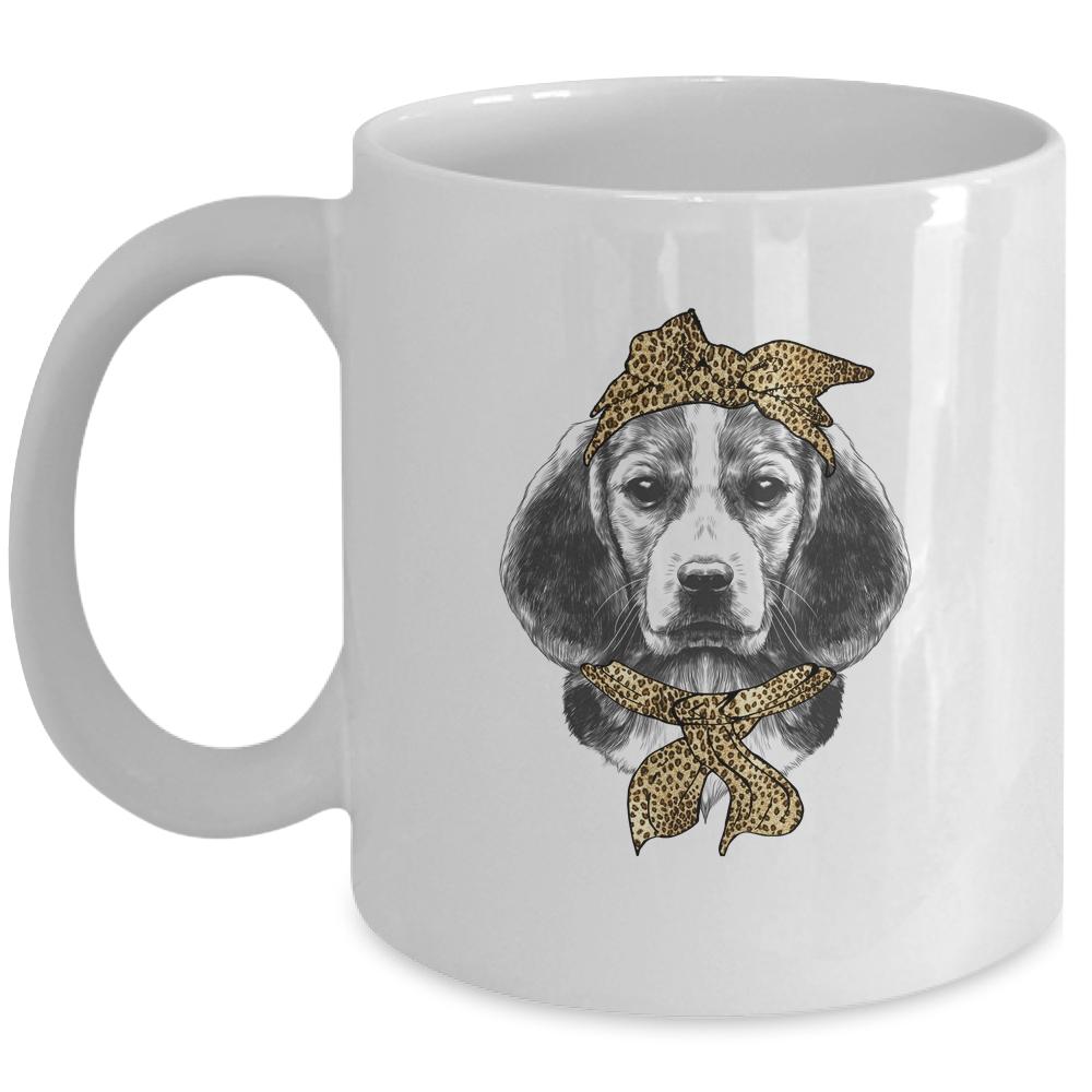 Cute Beagle Mom Leopard Dog Bandana Mother Day Women Girl Mug-Coffee Mug-Mug-White