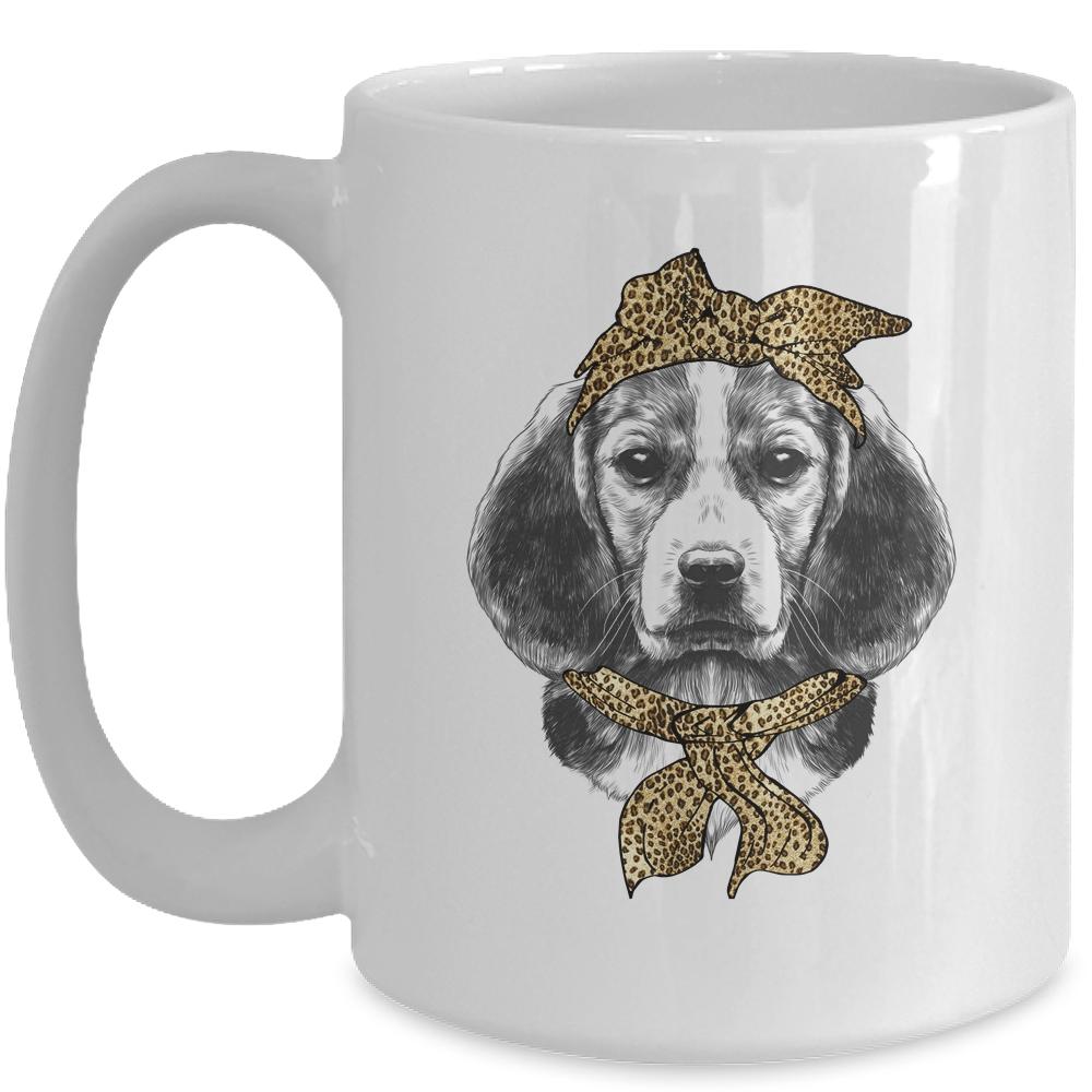 Cute Beagle Mom Leopard Dog Bandana Mother Day Women Girl Mug-Coffee Mug-Mug-White
