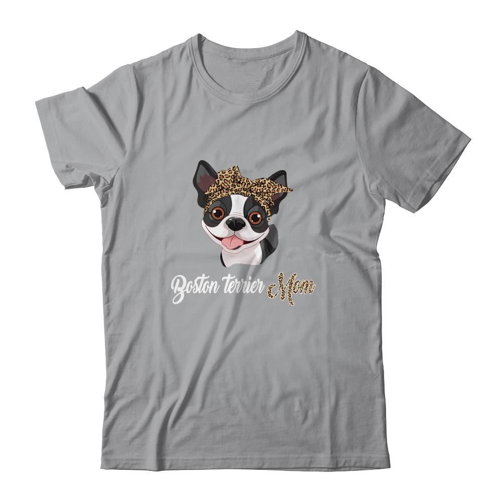 Cute Boston Terrier Mom Leopard Dog Mom Mothers Day-T-Shirt & Tank Top-Classic T-Shirt-Sport Grey