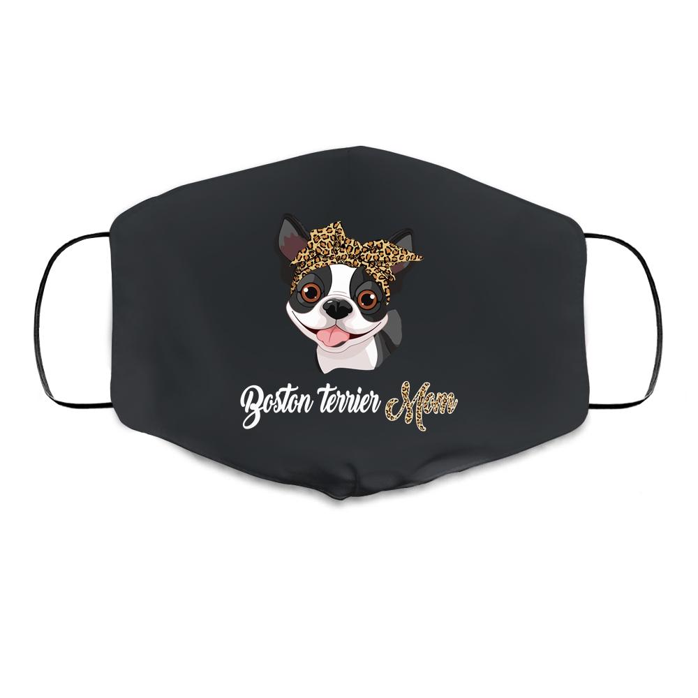 Cute Boston Terrier Mom Leopard Dog Mom Mothers Day Cloth Face Mask-Cloth Face Mask-Cloth Face Mask-Black