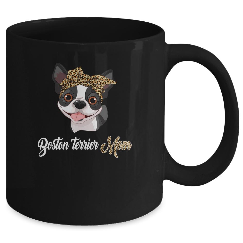 Cute Boston Terrier Mom Leopard Dog Mom Mothers Day Mug-Coffee Mug-
