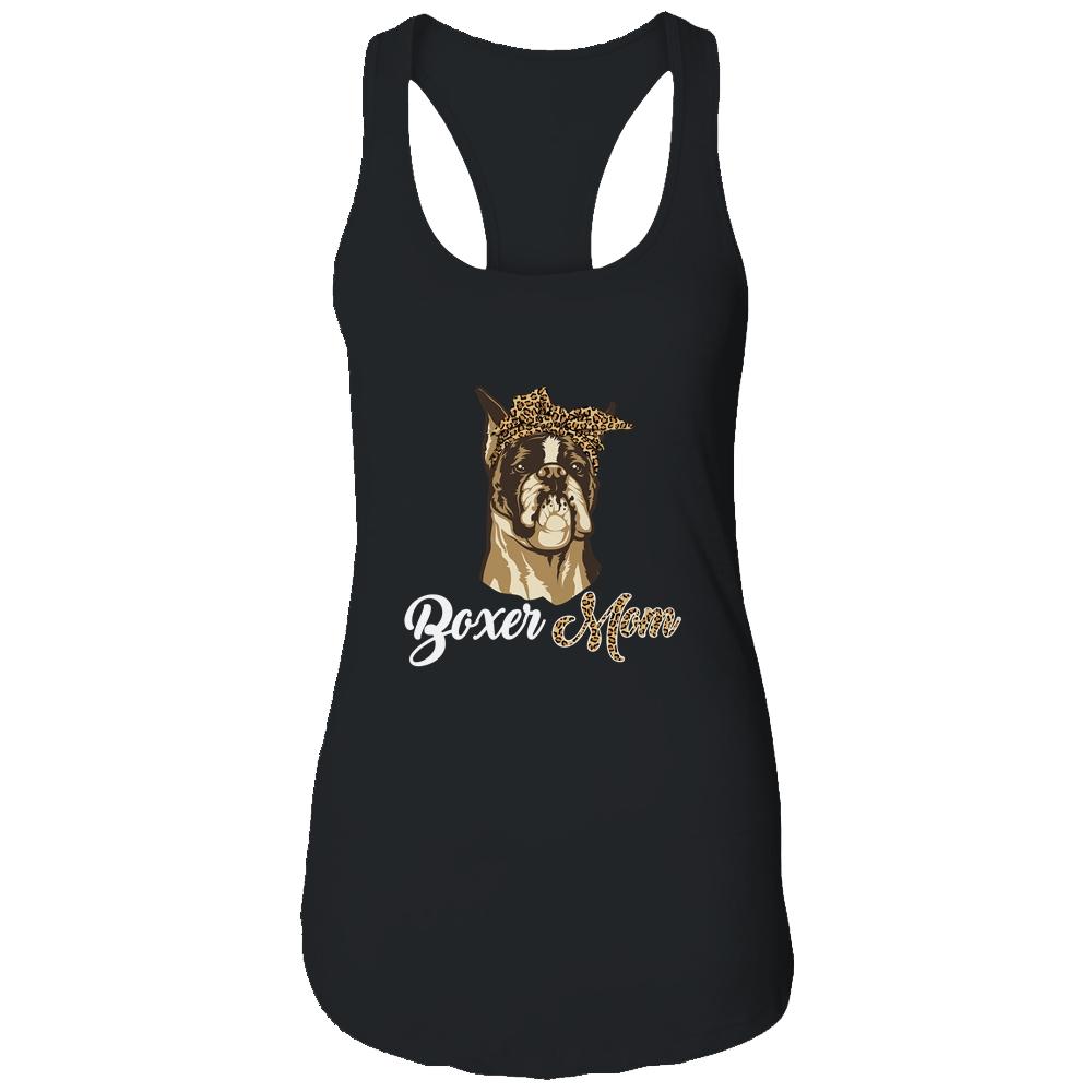 Cute Boxer Mom Leopard Dog Mom Mothers Day-T-Shirt & Tank Top-Women's Ideal Racerback Tank-Black