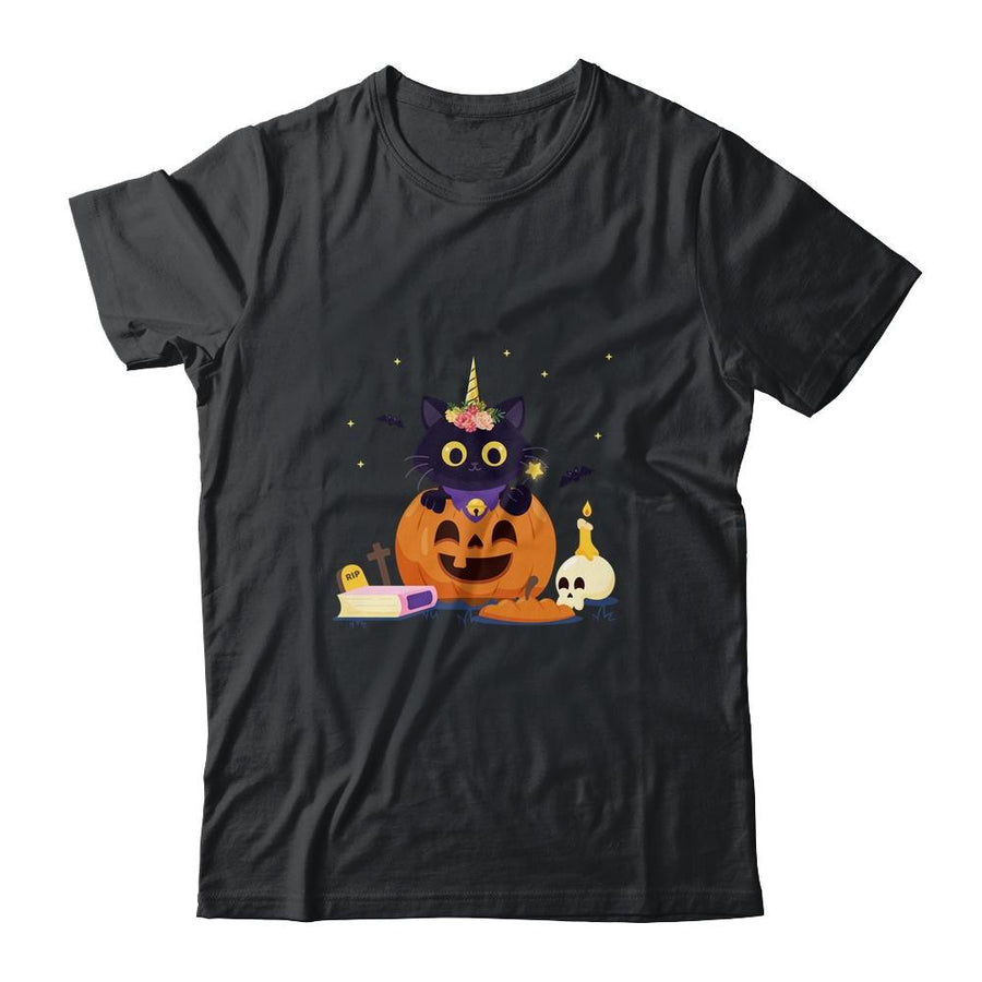 Cute Cat Pumpkin Unicorn Halloween-T-Shirt & Tank Top-Classic T-Shirt-Black