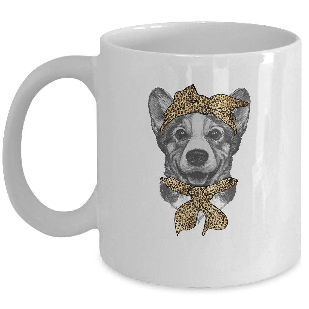 Cute Corgi Mom Leopard Dog Bandana Mother Day Women Girl Mug-Coffee Mug-Mug-White
