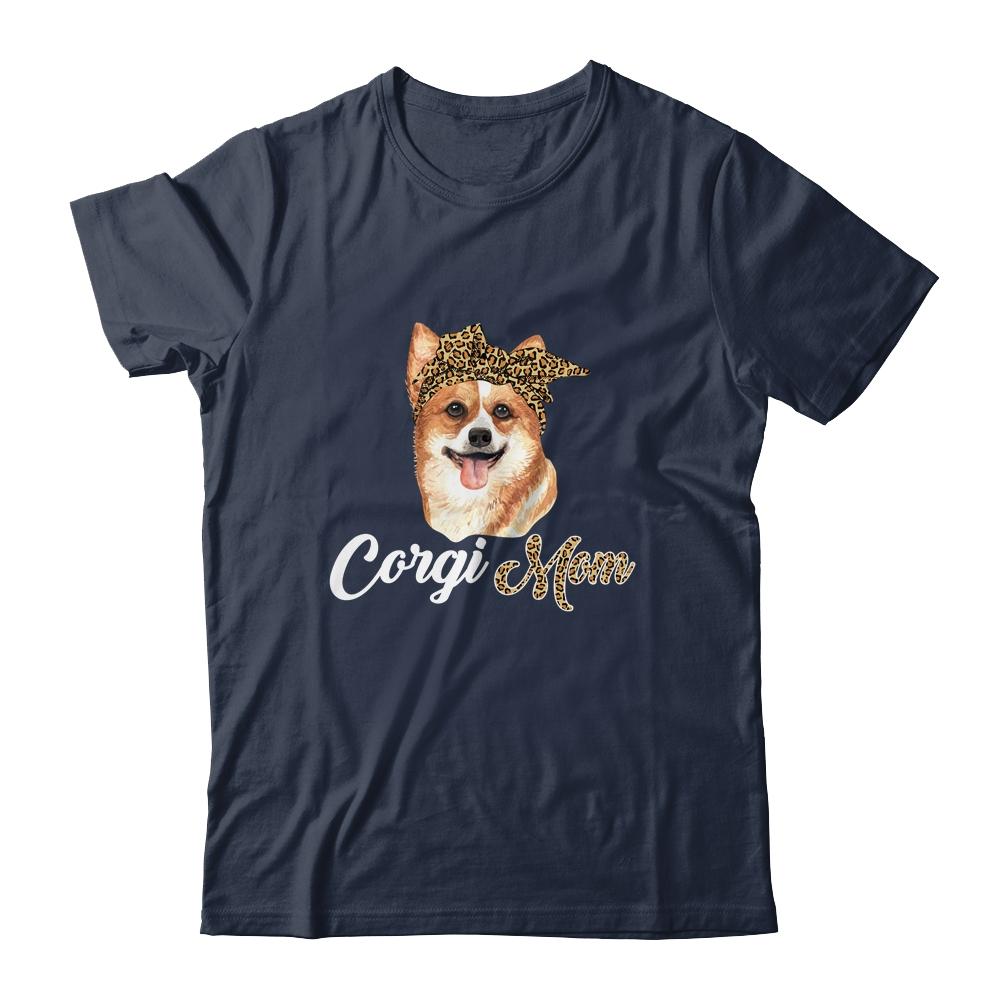 Cute Corgi Mom Leopard Dog Mom Mothers Day-T-Shirt & Tank Top-Classic T-Shirt-Navy