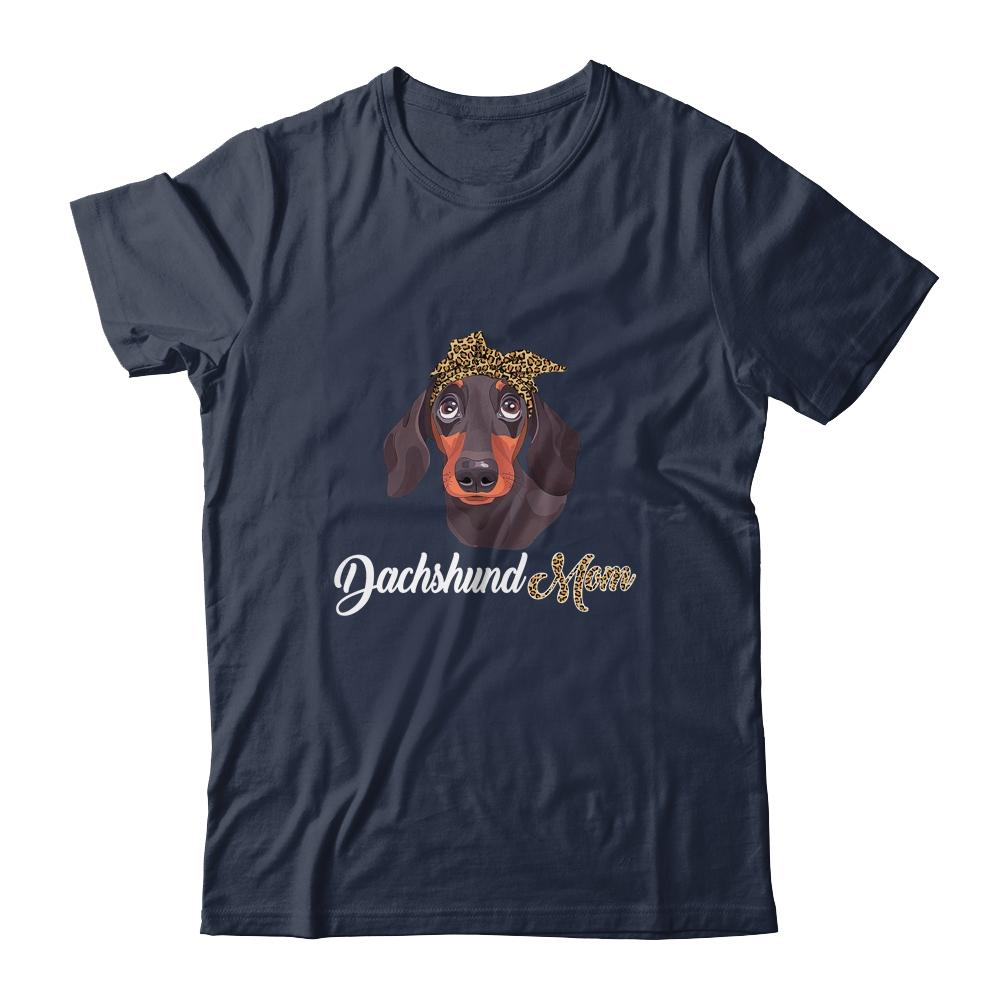 Cute Dachshund Mom Leopard Dog Mom Mothers Day-T-Shirt & Tank Top-Classic T-Shirt-Navy