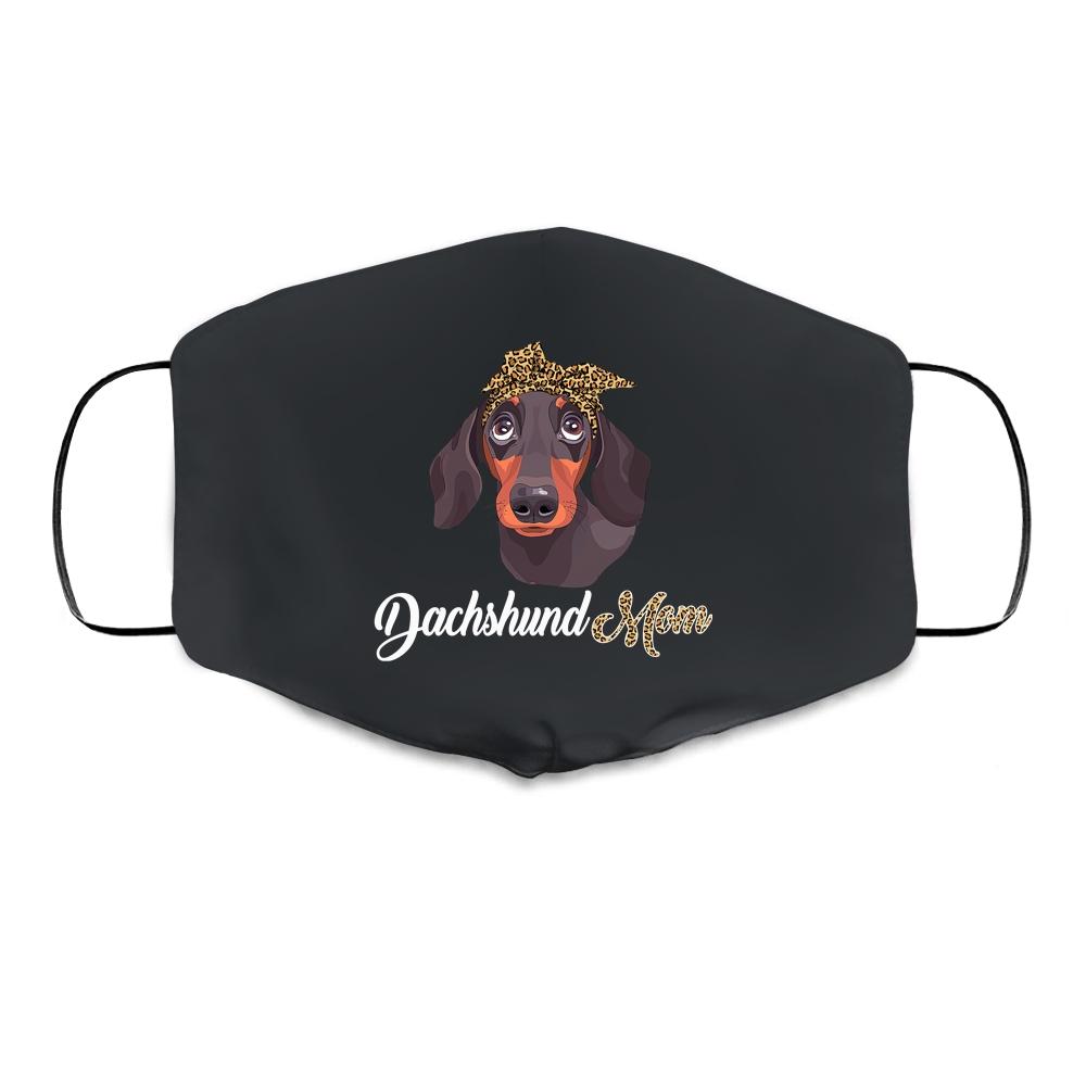 Cute Dachshund Mom Leopard Dog Mom Mothers Day Cloth Face Mask-Cloth Face Mask-Cloth Face Mask-Black